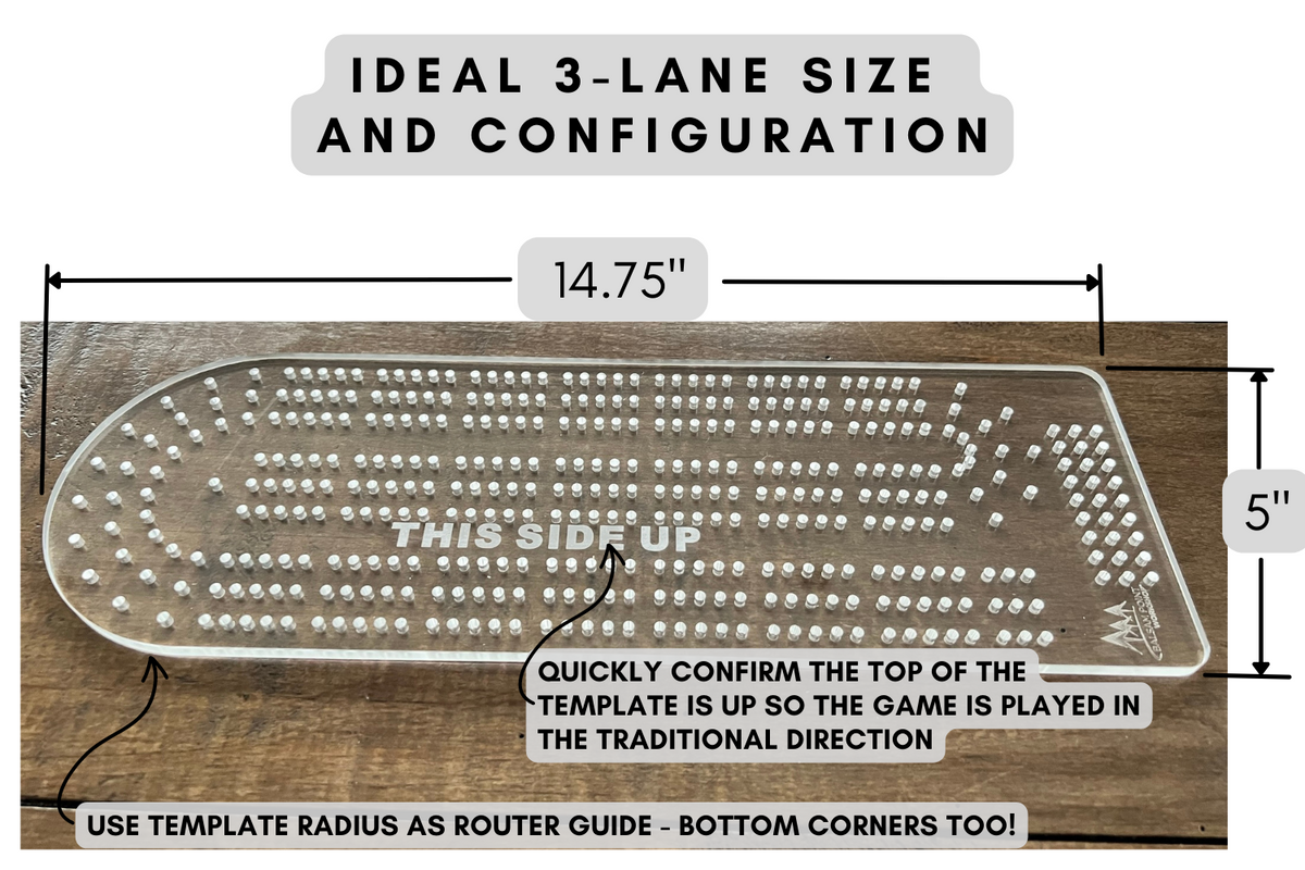 Acrylic Cribbage Board Template - 3 Track - Traditional Shape